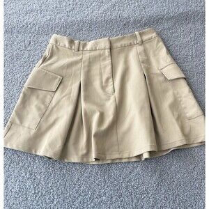 19 Cooper Mini Skirt Women Beige Pleated Retro Vacation Coastal Medium New
